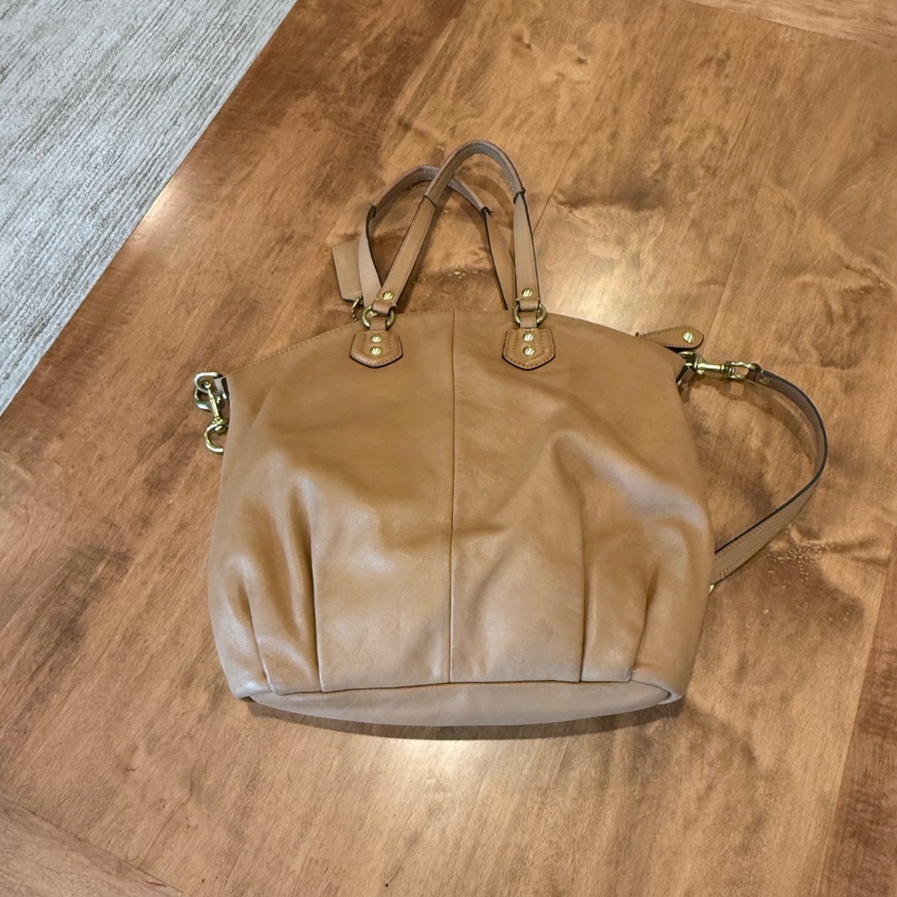 Coach Tan Leather Shoulder Bag with Gold-Tone Hardware